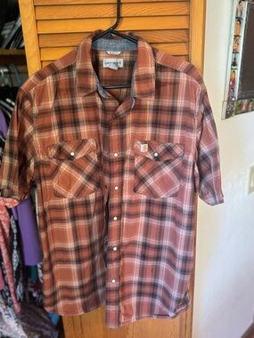 Carhartt Men's Short-Sleeve Plaid Work Shirt - Rust/Brown
